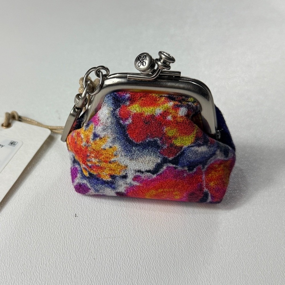 HOBO Run Poppy Floral Leather Kiss Lock Coin Purse Keychain VI-34021POPY New - Picture 2 of 10